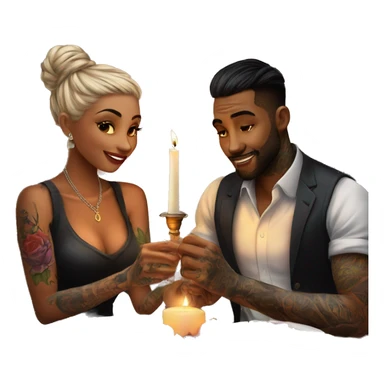 romantic candle light dinner for beautiful tattooed couple sticker