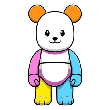 Bearbrick figure with KAWS style but with a cute happy smile, colorful bear-shaped collectible toy with articulated limbs sticker