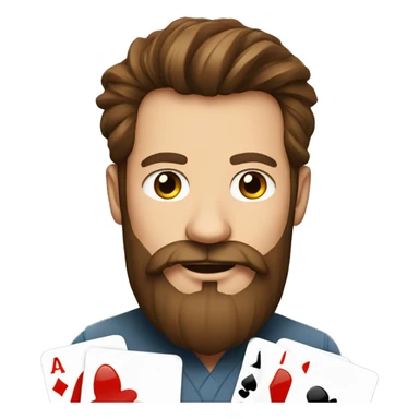 poker player with poker cards, brown hair and a full beard sticker