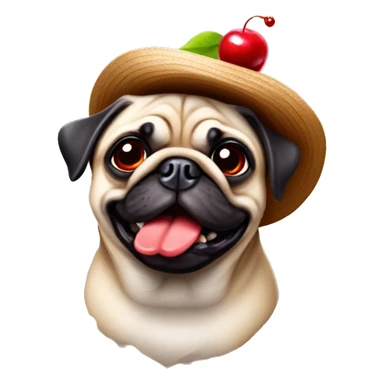 Fun pug wearing hat with cherries sticker