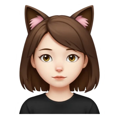 a girl with pale skin, shoulder lengh brown hair with lots of dandruff , cat ears and a tail, with a black t-shirt on sticker
