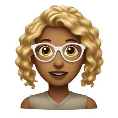 Mujer adolescente con cabello café rizado y lentes sticker