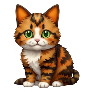 A high-resolution photo-realistic digital illustration of a brown multicoloured  tortoiseshell cat kitten, chest upward sticker