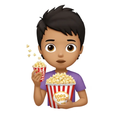 generate a pretty tan bratz boy with a brown tshirt on. eating a popcorn. messy black hair sticker