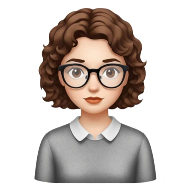 a girl with short hair with wavy hair , with freakless, glasses and big eyebrows  sticker