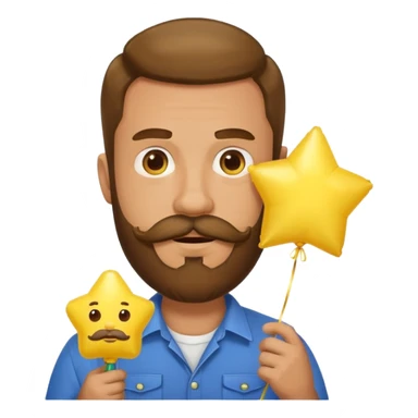 man with bead and mustache holding star yellow balloon sticker