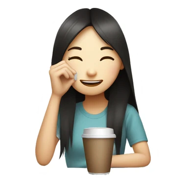 tired but smiley face asian girl and drinking big coffee sticker