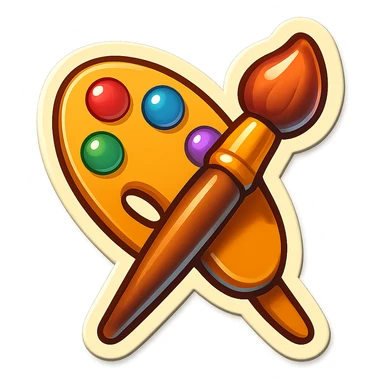 emoji style sticker of a paintbrush and palette crossed together sticker
