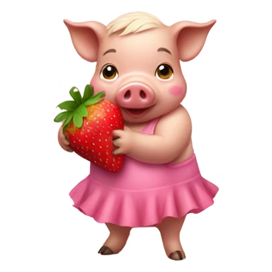 Small pig in pink dress eat strawberry  sticker