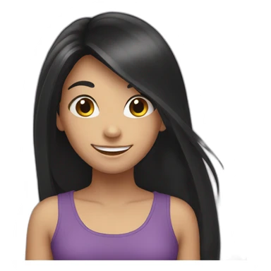 a happy girl with black long hair sticker