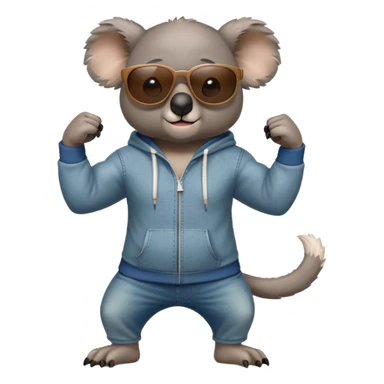 anthropomorphised koala, full body, wearing a hoodie and jeans, dark sunglasses, flexing muscles in a different pose sticker