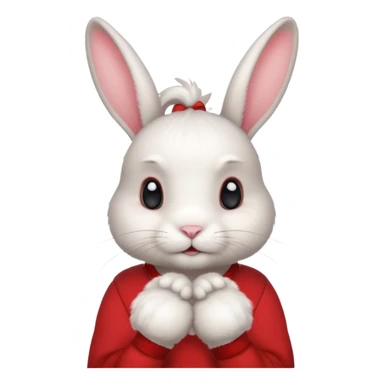 white large bunny, pet lover, red shirt, pony tail. sticker