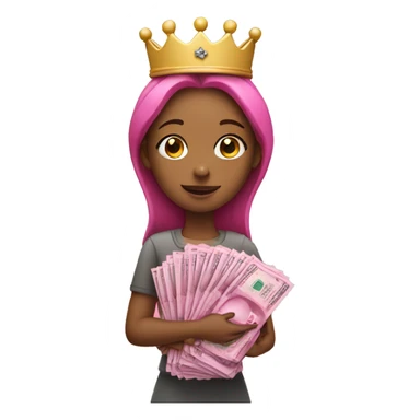 Girl wearing a crown holding a stack of pink money  sticker