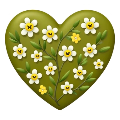 A olive green heart with small yellow and white flowers sticker