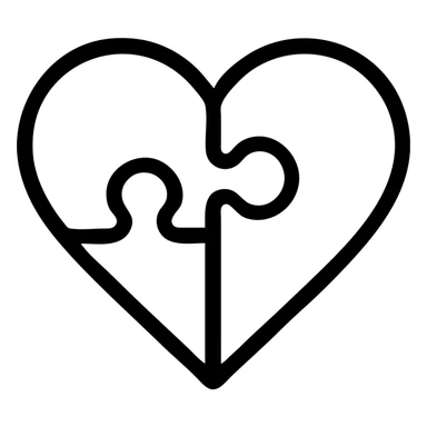 greyscale icon of two puzzle pieces forming a heart representing soulmates and love sticker