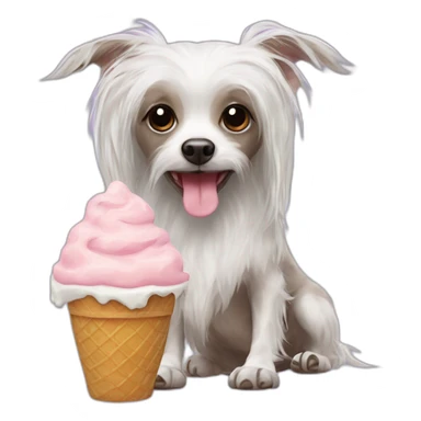 Chinese crested puffball eats ice cream sticker