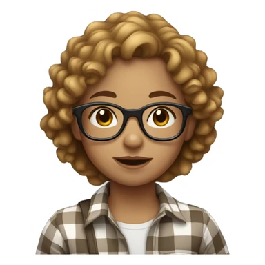girl with curly light brown hair with glasses wearing a checkered shirt sticker