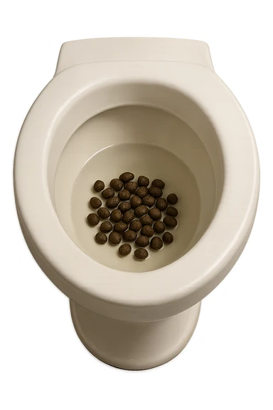 wc dentro cui cadono feci di animale a pallini, iperrealistico 4k sticker