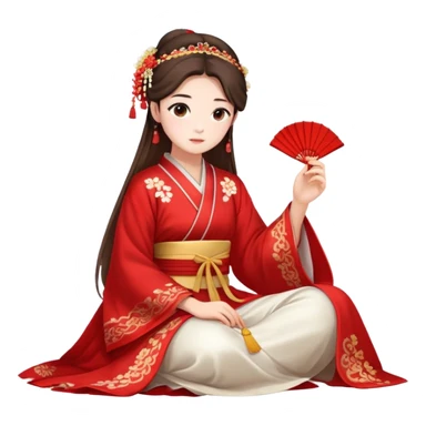 Beautiful girl wearing red Hanfu wedding dress sitting sticker