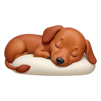 Cinematic Meme-Worthy Chubby Sleeping Red Dachshund Portrait Emoji, Head resting peacefully with a contented smile, showcasing a delightfully chubby, elongated build and a luxuriously soft red coat, eyes shut in a serene nap, Simplified yet hilariously adorable features, highly detailed, glowing with a soft, drowsy light, high shine, relaxed and utterly lovable, stylized with an air of playful laziness, bright and heartwarming, soft glowing outline, capturing the essence of a comically sleepy companion, so meme-worthy it feels like it could instantly become the next viral sensation of adorable slumber! sticker