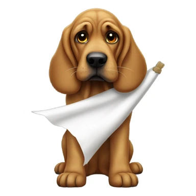 Bloodhound dog with a white flag in his mouth. sticker