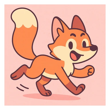 fox running with tail high, japanese pastel toon style sticker