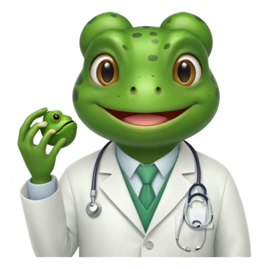 A frog in a doctor’s coat, happily examining a patient, portrait sticker