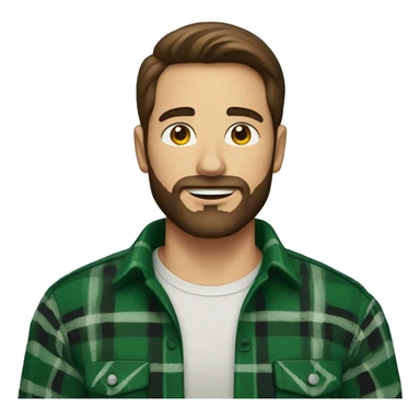 Man with a beard and brown hair wearing a green and black plaid flannel shirt sticker