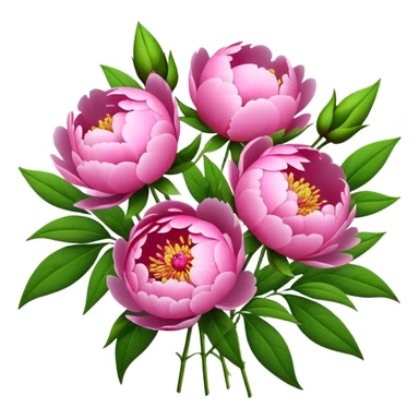 bouquet pink Peony, luxuriant, stem, leaf, bud sticker