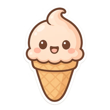 chibi sticker-style ice cream cone with a smiling face, cute and exaggerated sticker