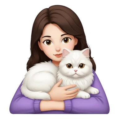 Brunette woman snuggling white Persian cat sticker