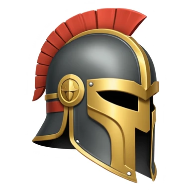 A stylized Trojan helmet emblem shown in side profile, featuring a sleek, angular shape with a crest on top and a face guard extending downward. The helmet is dark gray with subtle metallic shading and a thin gold accent line.  sticker