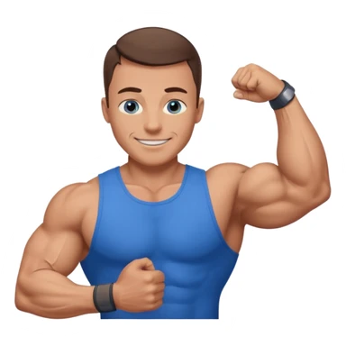 dad with very short shaved brown hair and blue eyes emoji with big muscles sticker