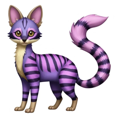 Indigo, purple, violet, pink, Civet-Genet-Possum-Serval-Caracal-Sergal-Trico-Numbat-Furret-fusion-Fakemon-hybrid-creature (full body) with long tufted ears and a striped tufted tail  sticker