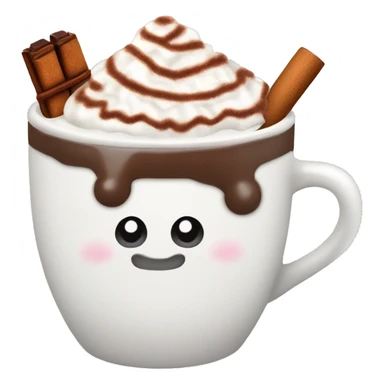 Decorated Christmas mug of hot chocolate with whipped cream and cinnamon sticker