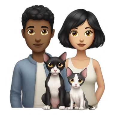 short black hair girl and white boy with their two sphynx cats sticker