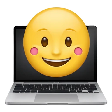 smiling emoji using a MacBook sticker