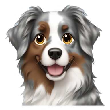 Pale Girl with long brown hair holding blue merle Australian shepherd  sticker