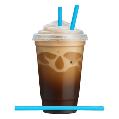 Iced coffee with a blue straw sticker