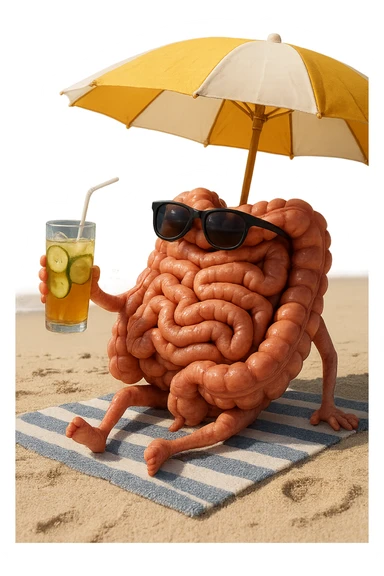 INTESTINO SEDUTO IN SPIAGGIA SOTTO L'OMBRELLONE MENTRE BEVE THè FREDDO CON CETRIOLO
IPERREALISTICO 4K sticker