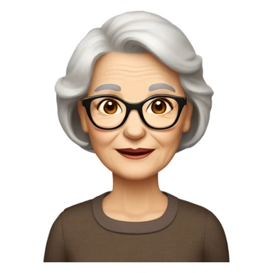 80 years old girl
Short straight brown hair with bob styling
light skin small square 
glasses with refined frame
Brown eyes with cat eye liner sticker