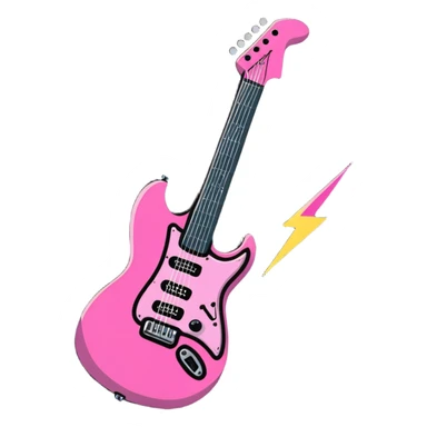Pink electric guitar lightning bolt, rock and roll symbol sticker