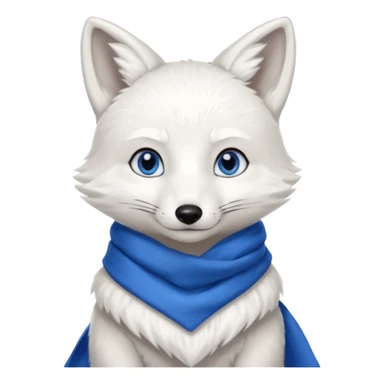 a sitting white fox with blue eyes wearing a blue scarf sticker