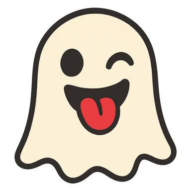 cartoon ghost emoji, flat-toon style, playful expression, no background sticker
