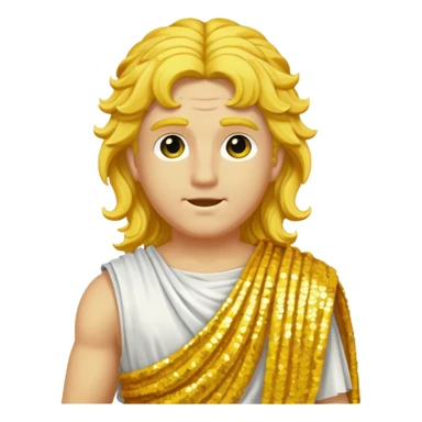 Apollo from Roman Deities with long yellow wavy hair, yellow sequin toga sticker
