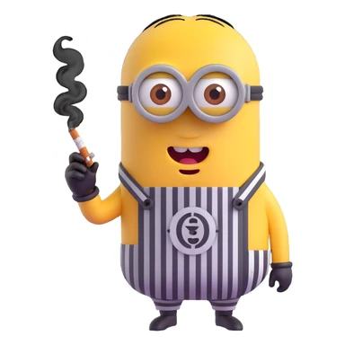 minion emoji in jail outfit, furious look, smoking a cigarette sticker