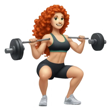 Sporty white Girl coach with long curly red hair doing leg exercice with heavy weights sticker