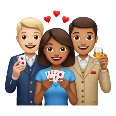 a group laughing, holding cards and shot glasses sticker