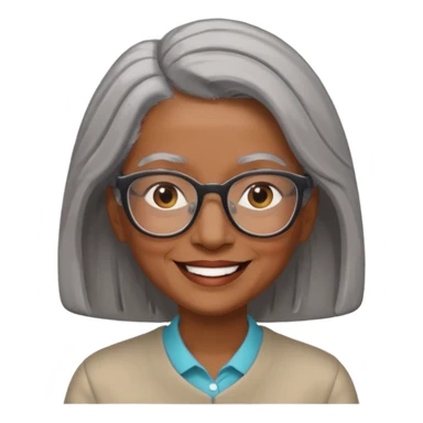 Older woman of color with gray shoulder length  hair and glasses and smiling sticker