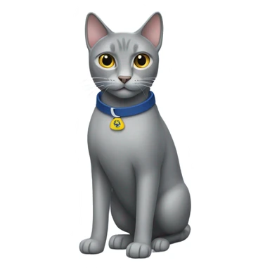 A gray cats full body standing wearing a best buy polo sticker